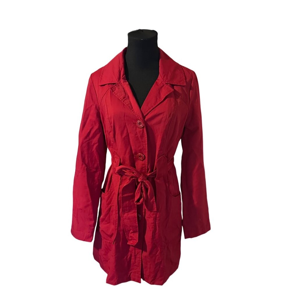 Ambition red button up belted coat size M
